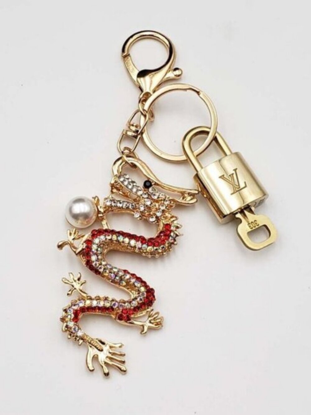 LV Authentic Gold Padlock 🔒 Key Set w/ Unbranded Dragon Keychain Charm